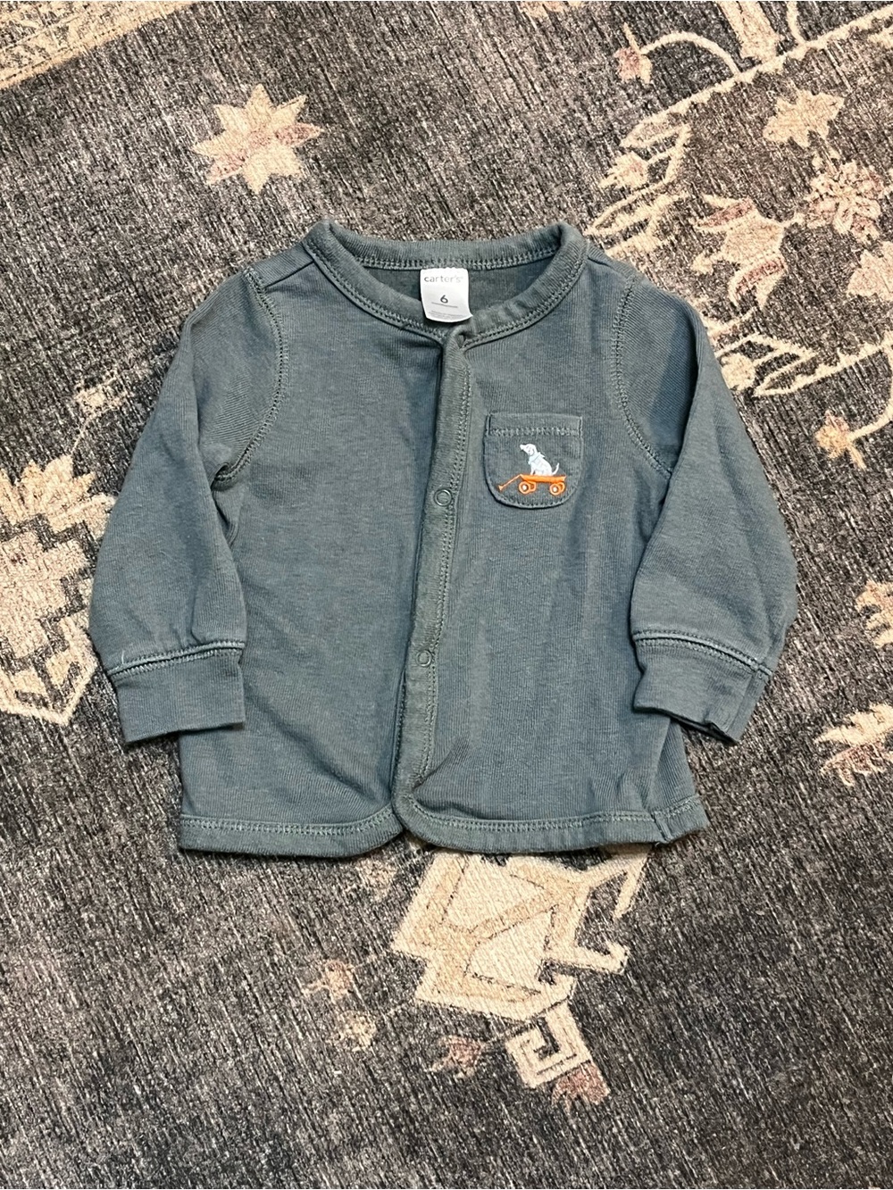 Carter's baby cardigan dark green dog sweater